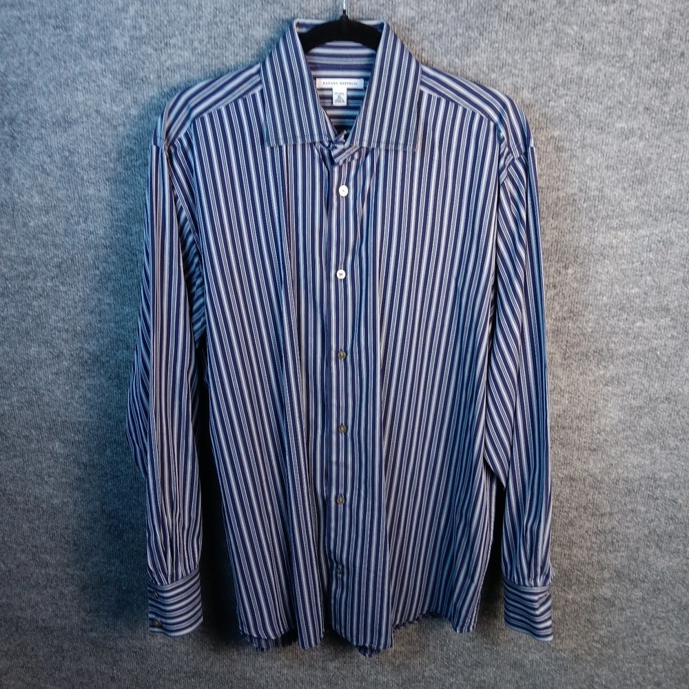 Banana Republic Mens XL Dress Shirt Navy Blue Striped 100% Cotton Long Sleeve